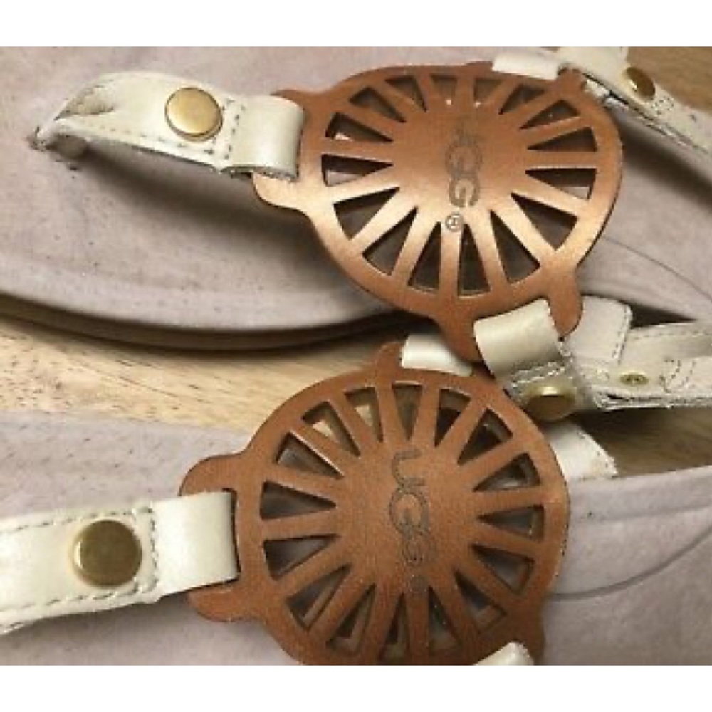 UGG Halendi Sheepskin Heel Puff Genuine Leather Flats Open Toe Sandals Shoes - Picture 13 of 16